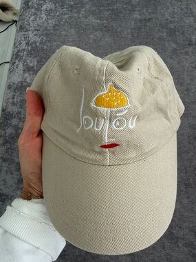Loulou St.Tropez Beige Embroidered 'loulou' Cap with Yellow Accent